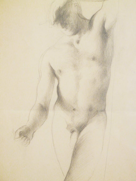 "Nude Male w/ Upraised Arm, " Drawing by John Koch