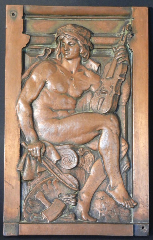 "The Arts, " Rare Allegorical Bronze Relief by Barrias