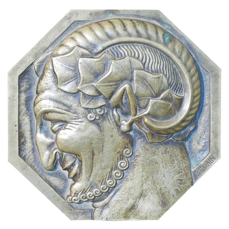 Art Deco "Satyr's Head, " Bronze Medal/Paperweight by Turin