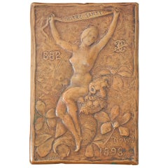 "A Votre Sante, " Rare Relief Plaque by Grafly, 1893