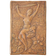 "A Votre Sante, " Rare Relief Plaque by Grafly, 1893