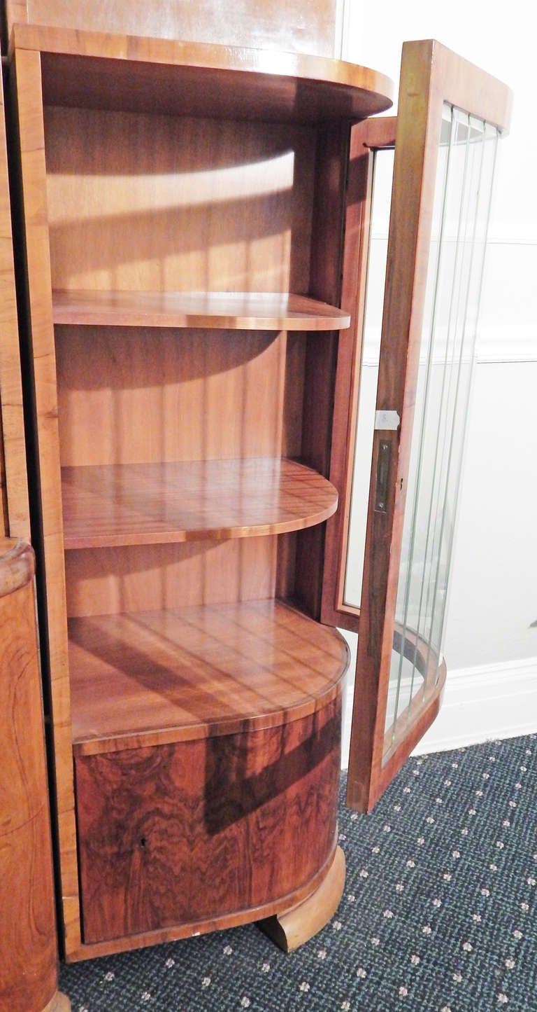 Glass Art Deco/Moderne Figured Walnut Cabinet with Desk, Czech