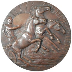 "Carpe Diem, " Rare Bronze Panel with Nude Apollo and Horses