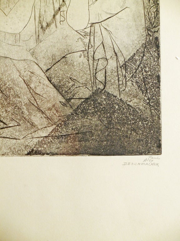 Fino grabado de 1930 de Deschmacker: Mujer griega contemplando al hombre en Excelente estado para la venta en Philadelphia, PA