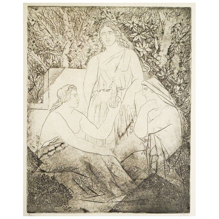 Fine 1930s Print by Deschmacker: Greek Women Contemplating Man