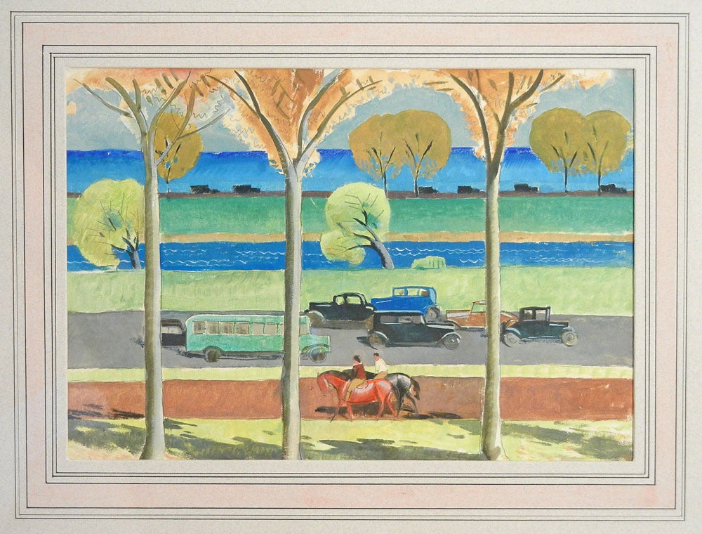 Aquarelle fine « In the Park » de l'artiste de Woodstock, datant des années 1930 environ Excellent état - En vente à Philadelphia, PA