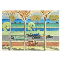 Vintage "In the Park," Fine Watercolor by Woodstock artist, circa 1930s
