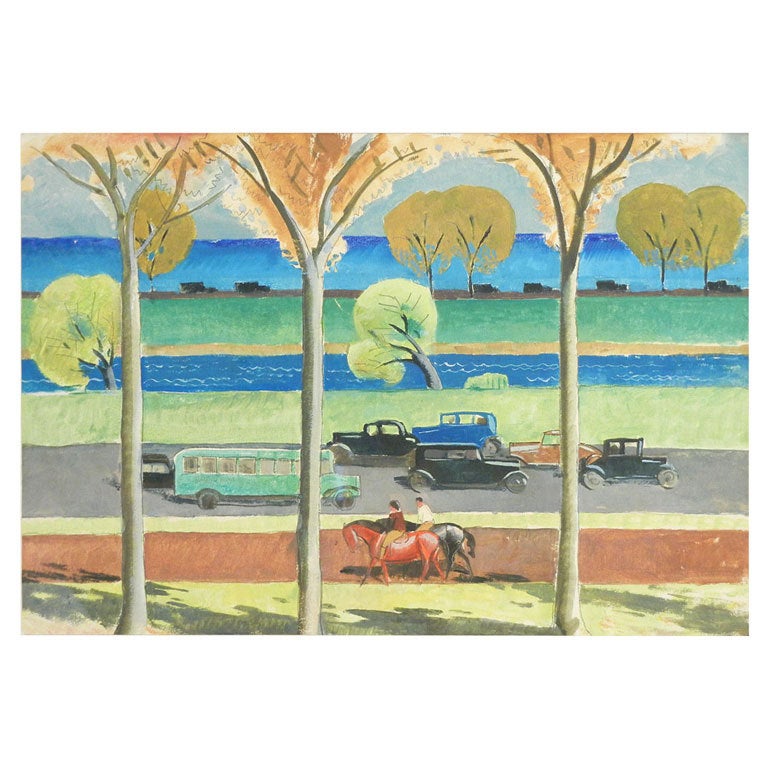 "In the Park, " Fine Watercolor by Woodstock artist, circa 1930s For Sale