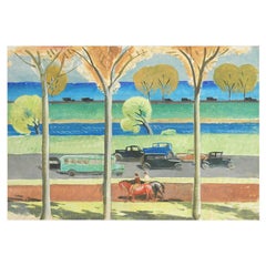 "En el parque", acuarela fina de un artista de Woodstock, hacia 1930