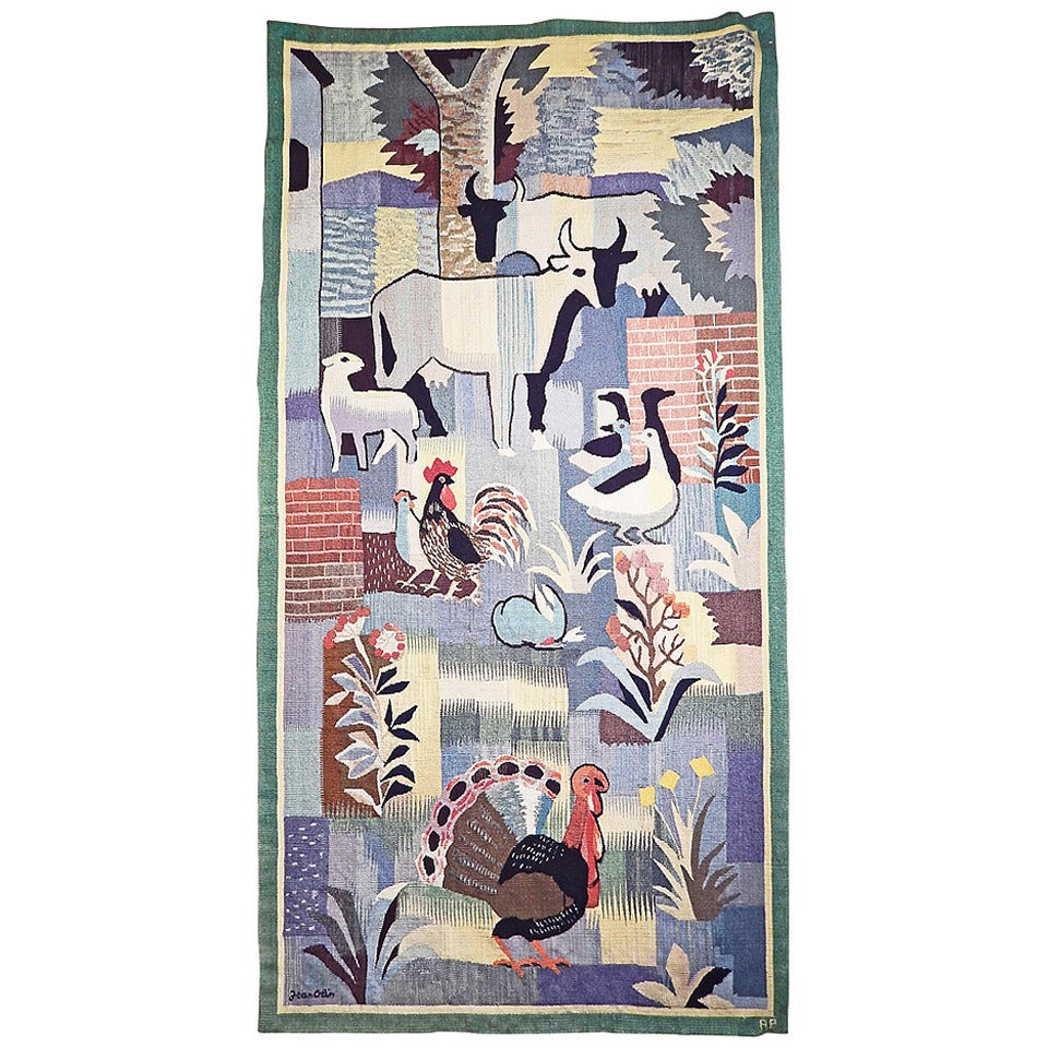 "Farm Life, " Important, Rare Art Deco Tapestry by Jean Olin, France