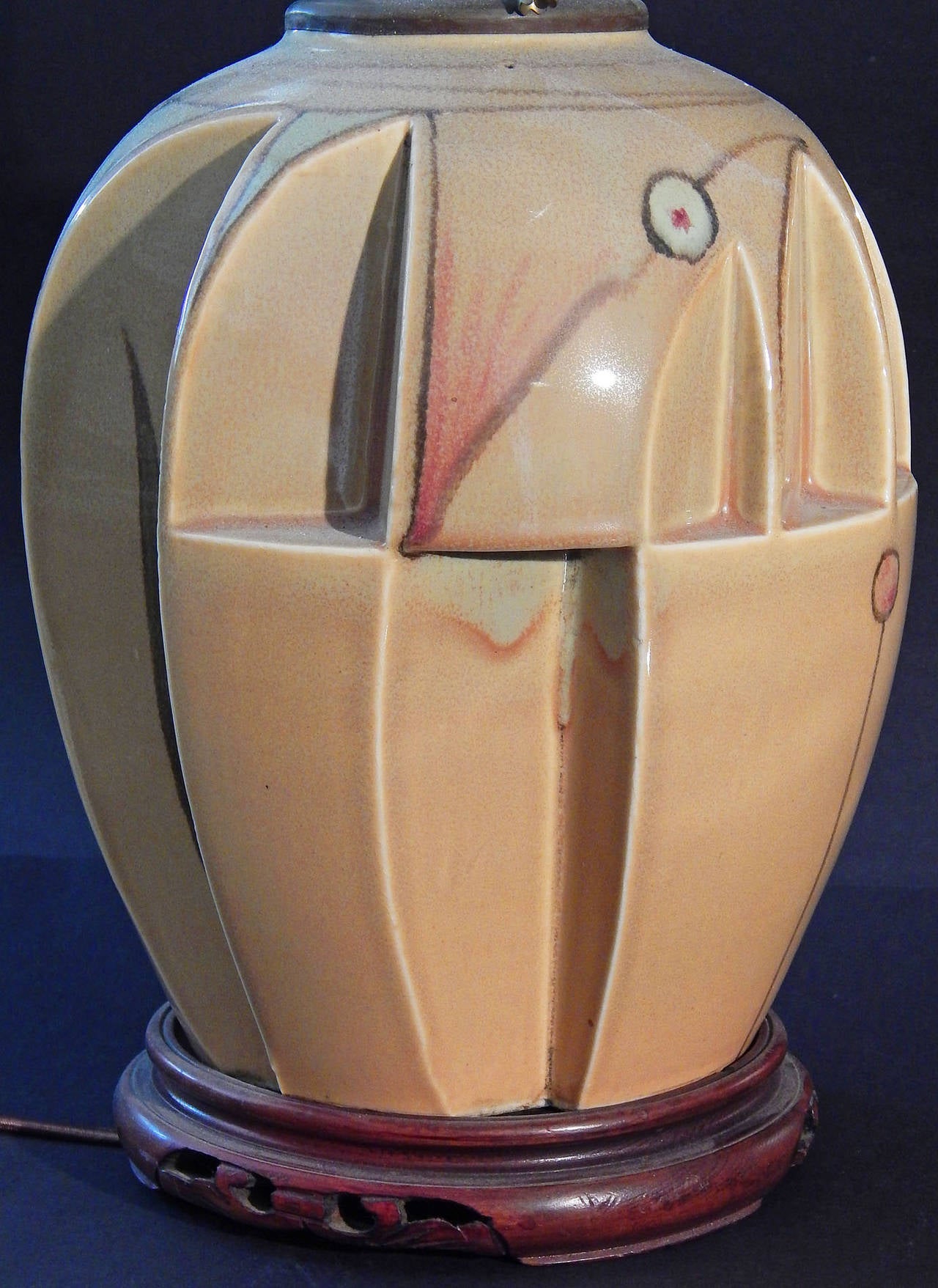 Rare Art Deco or Cubist Lamp with Sailing Ship Finial