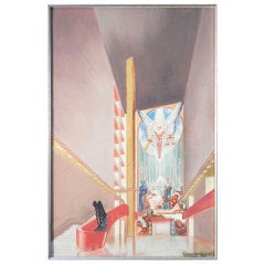 Extraordinary Art Deco Painting of World's Fair Hall, Rosenfeld