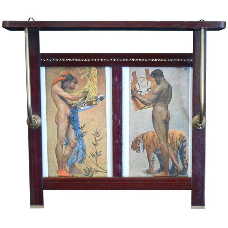 "Nudes with Lyres, " Rare, Limited Edition Wall Shelf with Symbolist Prints For Sale