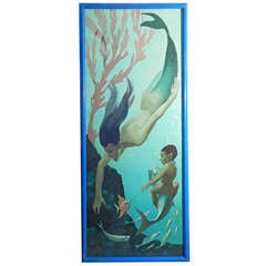 Vintage "Mermaid, " Art Deco Mural Masterpiece by Paul Julian, WPA Artist