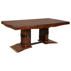 Elegante Mesa de Comedor Art Decó con Incrustaciones Exóticas, al estilo de Leleu
