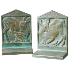 Rare Set of "Doe" Bronze Bookends by Gertrude Lathrop