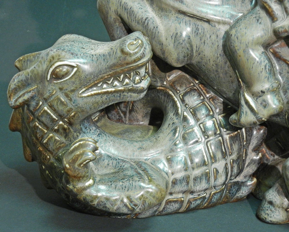 Swedish Rare St. George and the Dragon Sculpture by Nylund for Rorstrand