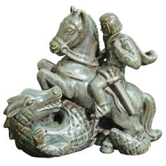 Vintage Rare St. George and the Dragon Sculpture by Nylund for Rorstrand