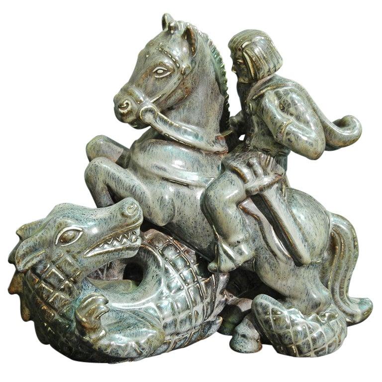 Rare St. George and the Dragon Sculpture by Nylund for Rorstrand