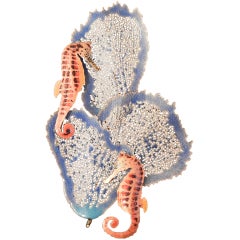 "Seahorses with Fan Coral, " Enamel Wall Sculpture