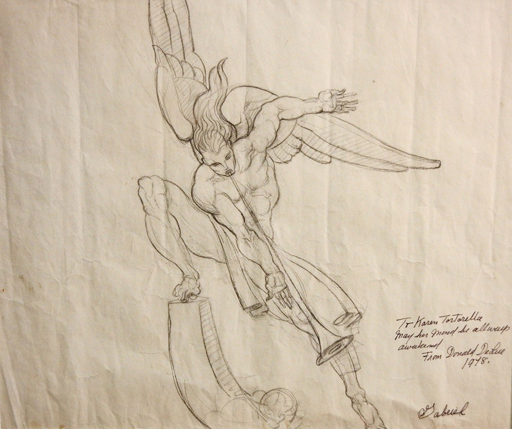 "Gabriel, " Rare Inscribed Drawing by Donald De Lue