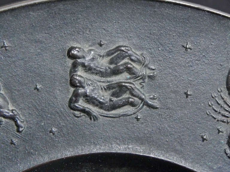 German Very Fine Art Deco Bronze Bowl with Zodiac Motif of Nude Figures