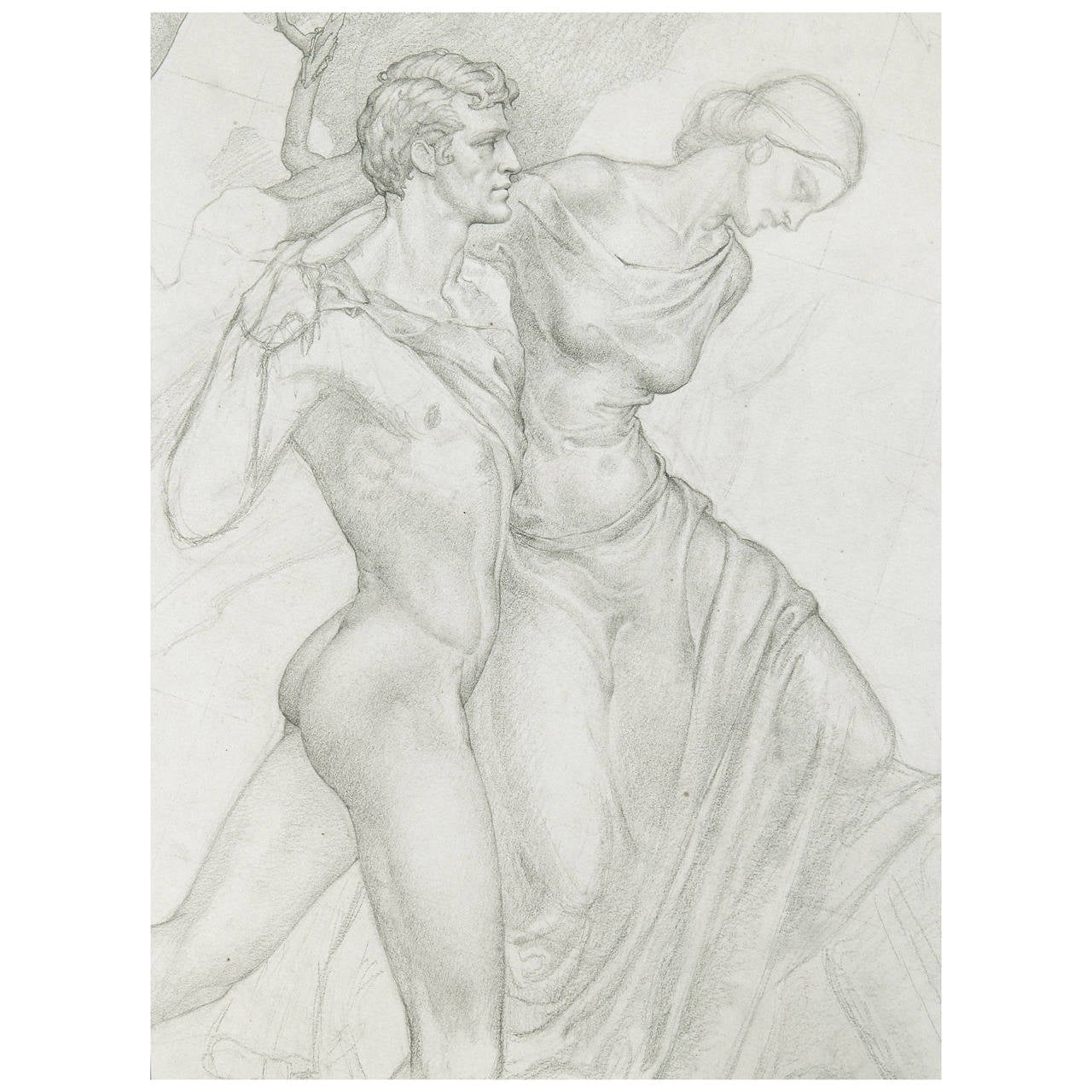 "Nude Male and Draped Female, " Study for Painting by Dunbar Beck