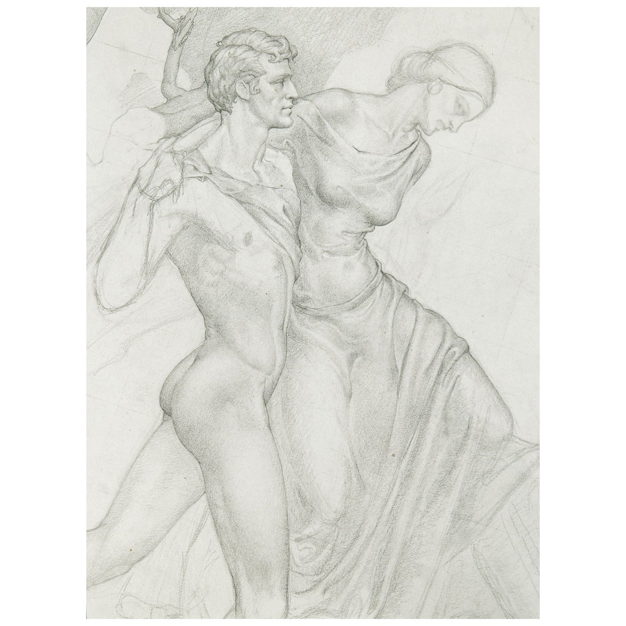"Nude Male and Draped Female, " Study for Painting by Dunbar Beck For Sale