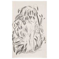 Antique "Couple in Paradise, " Rare Signed Print by Eberz