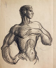 "Nude Male with Hand to Chest, " Drawing by Raoul du Bois