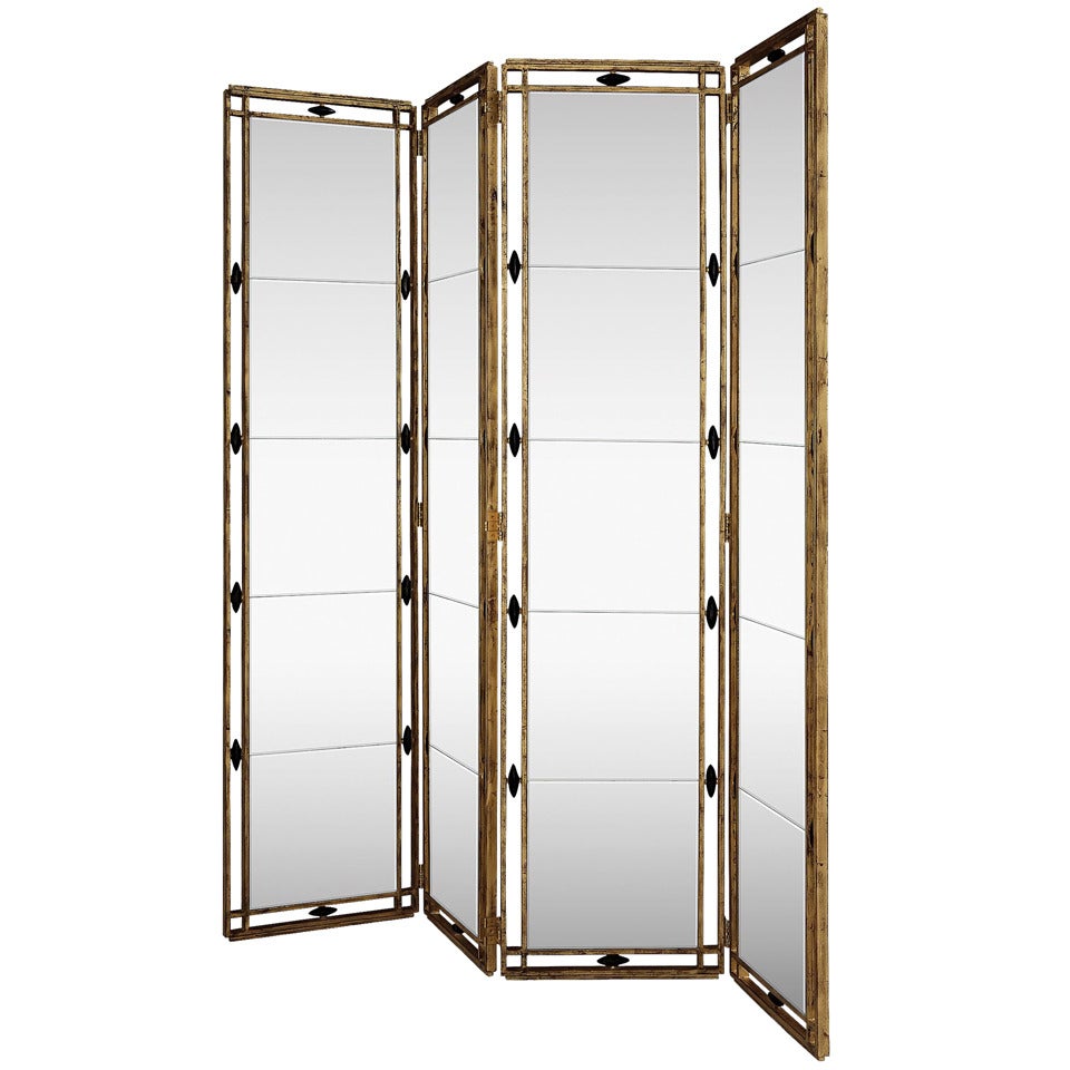 "Profondeur, " Four-Panel Mirrored Screen by Christopher Guy, Mint