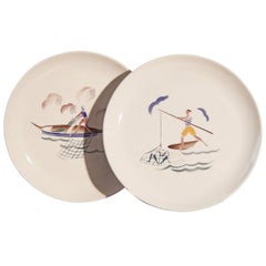 "Bringing in the Catch, " Set of Three Rare Art Deco Plates by Andlovitz