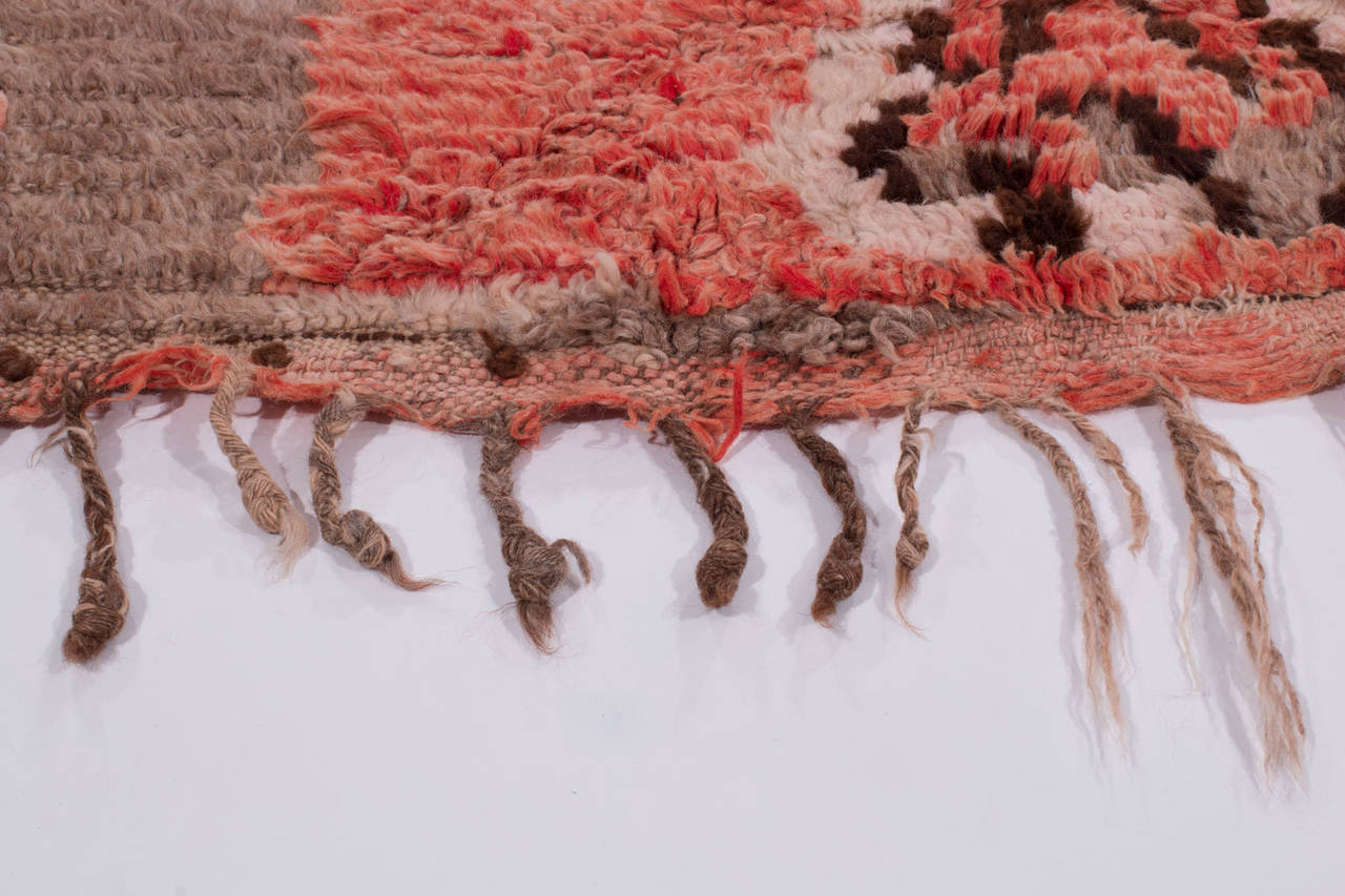 Hand-Woven Distinct Pink and Brown Vintage Moroccan Rug