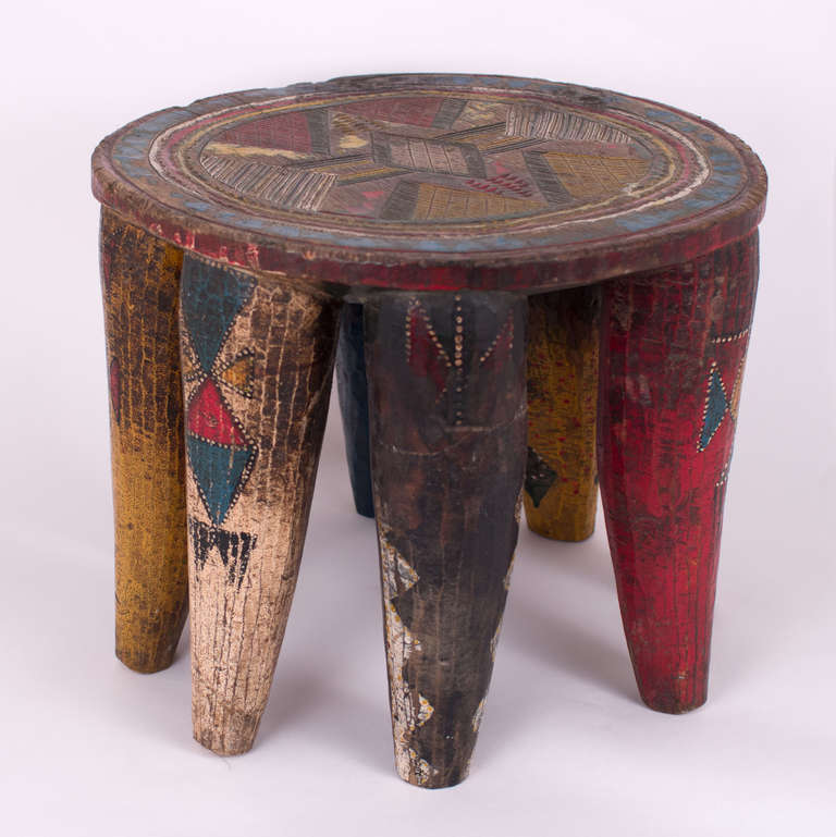 Islamic Antique Hand-Painted African Nupe Stool
