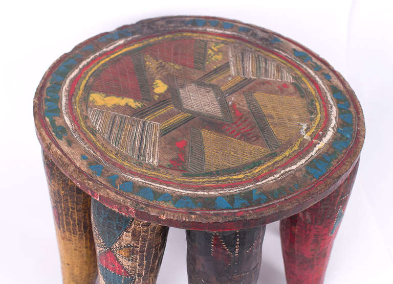 Nigerian Antique Hand-Painted African Nupe Stool