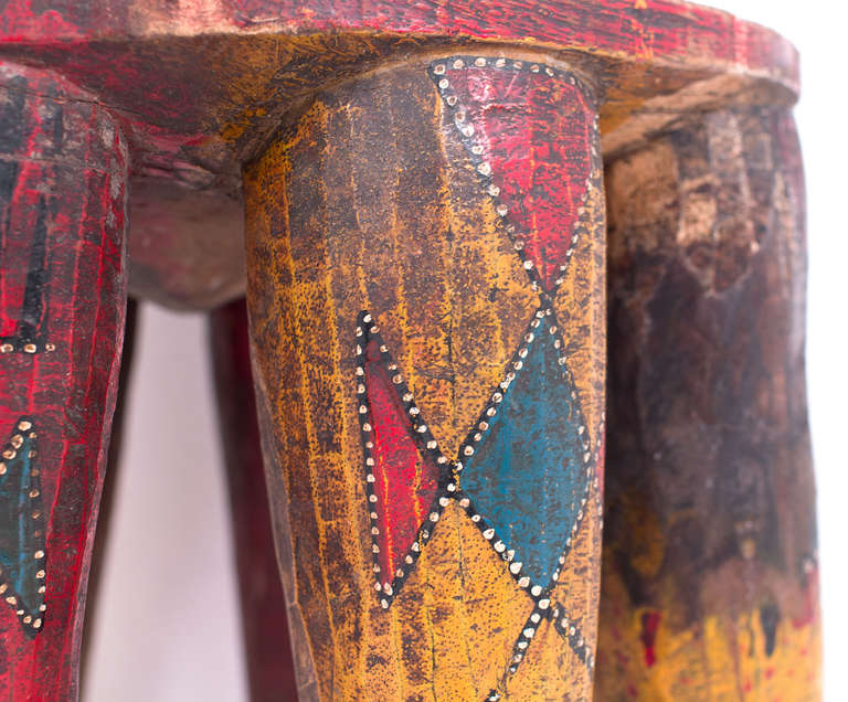 Carved Antique Hand-Painted African Nupe Stool