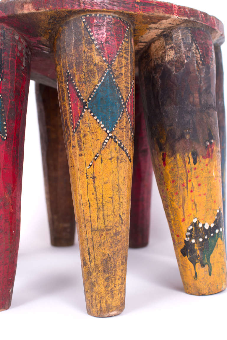 Antique Hand-Painted African Nupe Stool In Good Condition In New York, NY