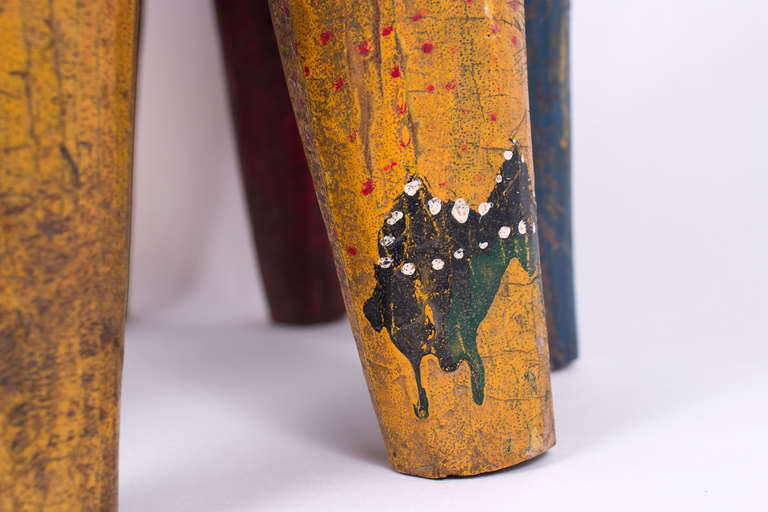 Mid-20th Century Antique Hand-Painted African Nupe Stool