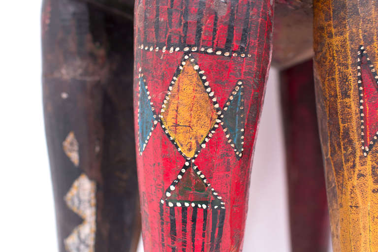 Wood Antique Hand-Painted African Nupe Stool