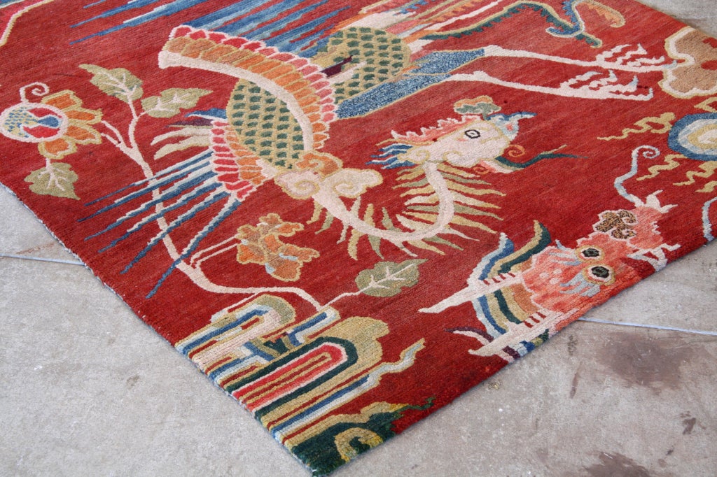 Antique Tibetan Dragon and Phoenix Carpet In Excellent Condition In New York, NY
