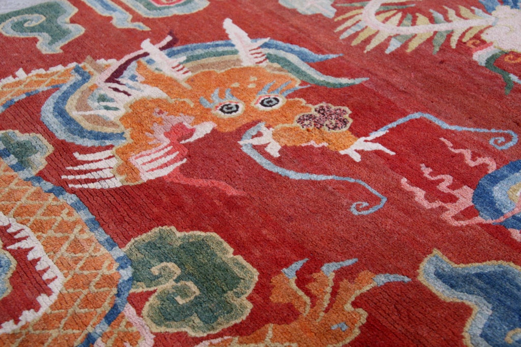 Antique Tibetan Dragon and Phoenix Carpet 1