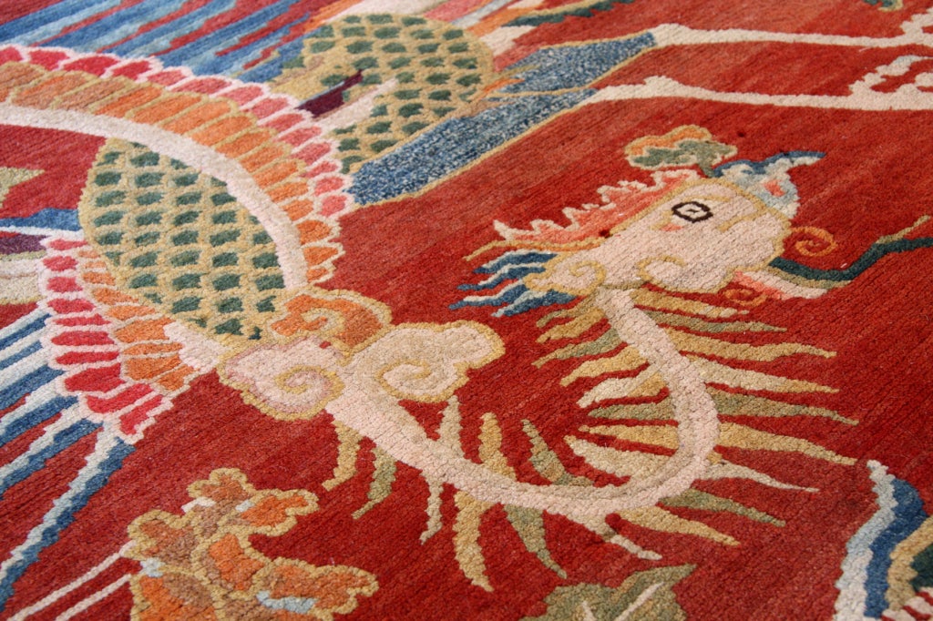 Antique Tibetan Dragon and Phoenix Carpet 2