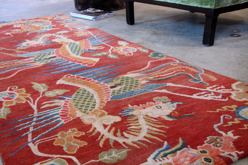 Antique Tibetan Dragon and Phoenix Carpet 3