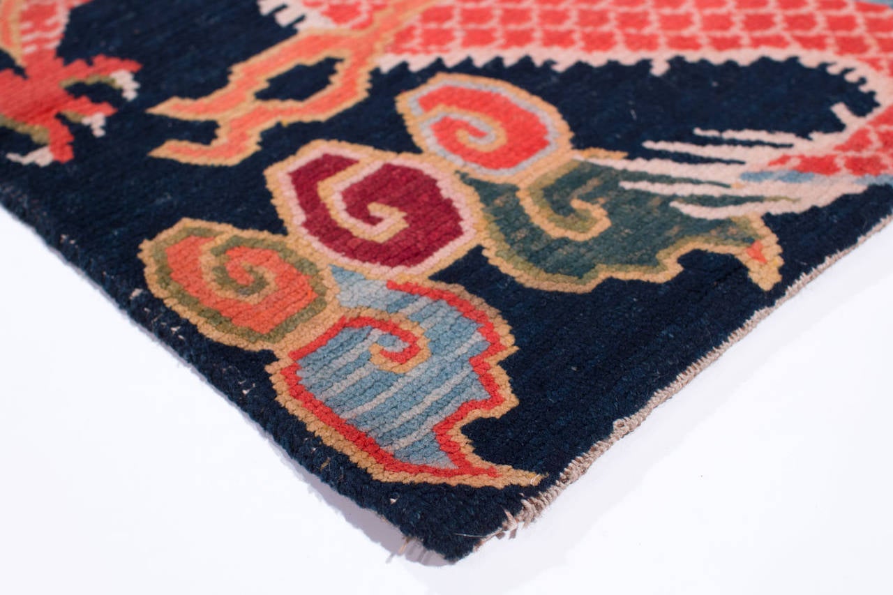 Hand-Knotted Antique Tibetan Dragon and Phoenix Rug