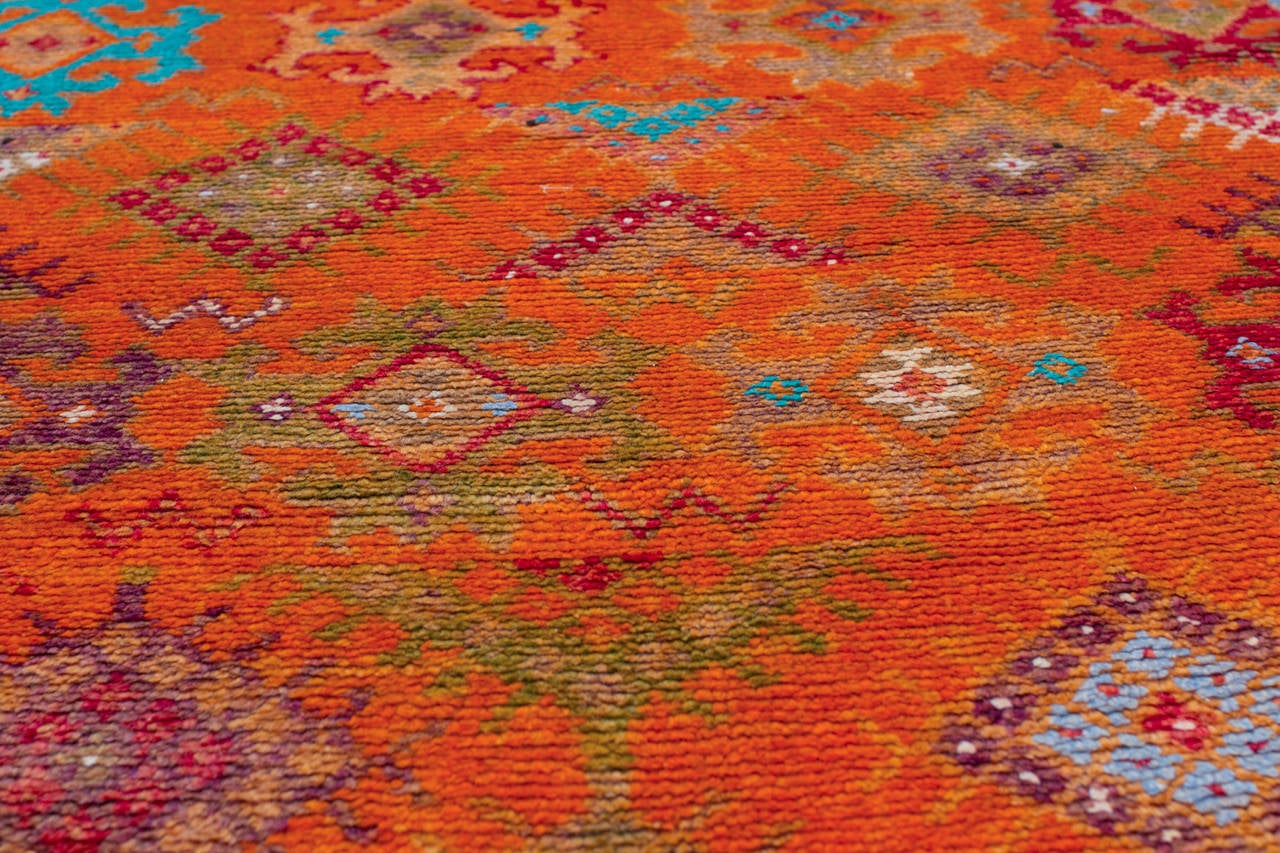 Woven 20th Century Handmade Vintage Moroccan Orange and Scarlett Red Berber Rug