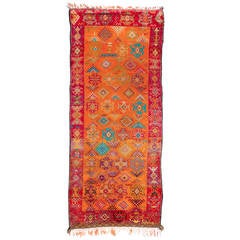 20th Century Handmade Vintage Moroccan Orange and Scarlett Red Berber Rug 2
