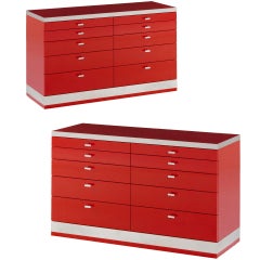 A Pair of Red Lacquer and Steel Commodes by Willy Rizzo