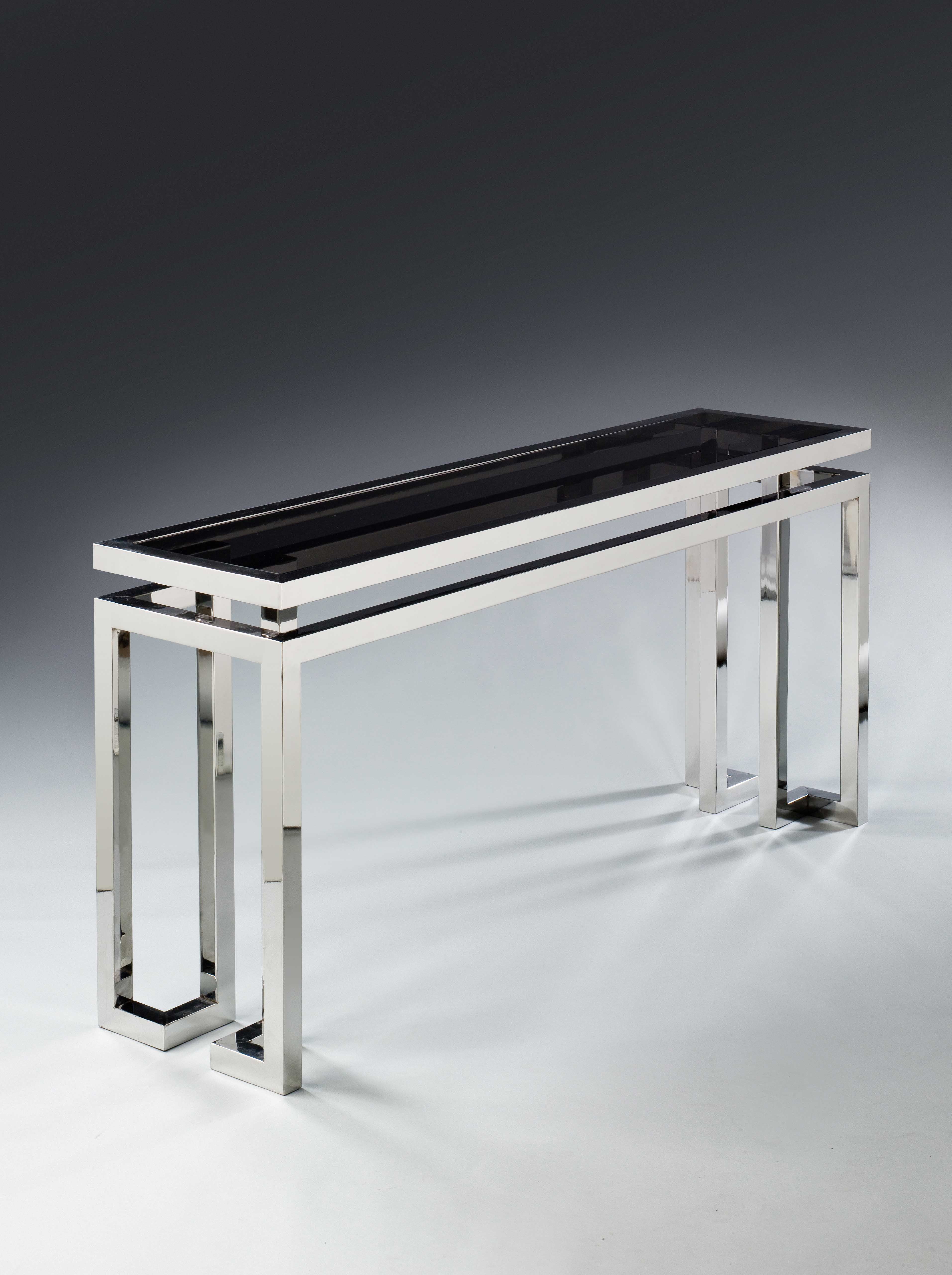 A 20th Century Chrome and Glass Console Table