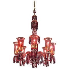 A Red, White and Gilt Glass Overlay Chandelier by F & C Osler