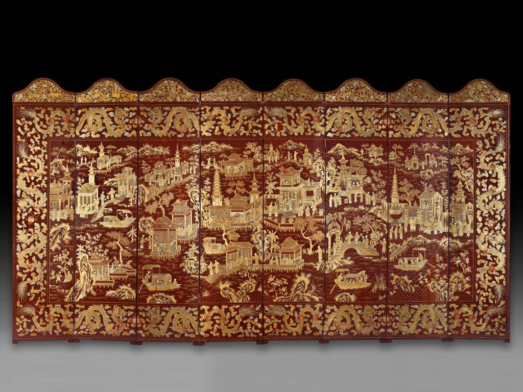 A Mid 19th Century Chinese Export Lacquer Screen